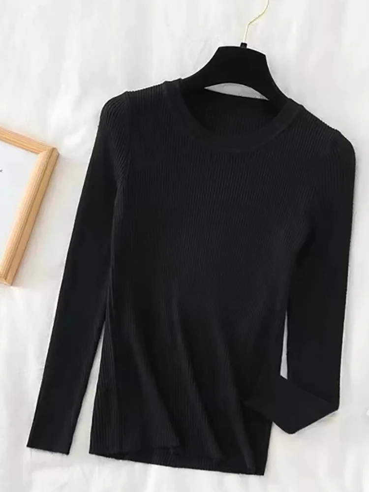 AOSSVIAO 2024 New Women Sweater Autumn Long Sleeve Pullover Basic Top Fashion O Neck Elastic Female Winter Solid Knitted Jumper