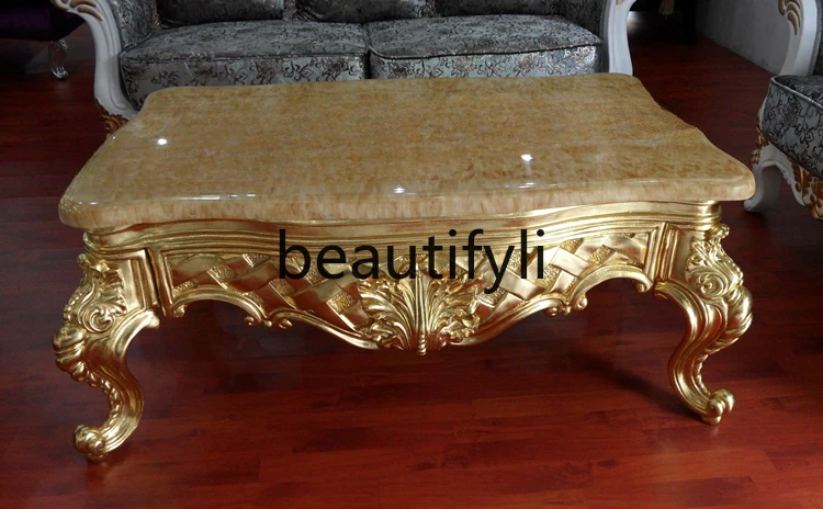 European marble coffee table FRP resin full gold and silver foil large coffee table customization