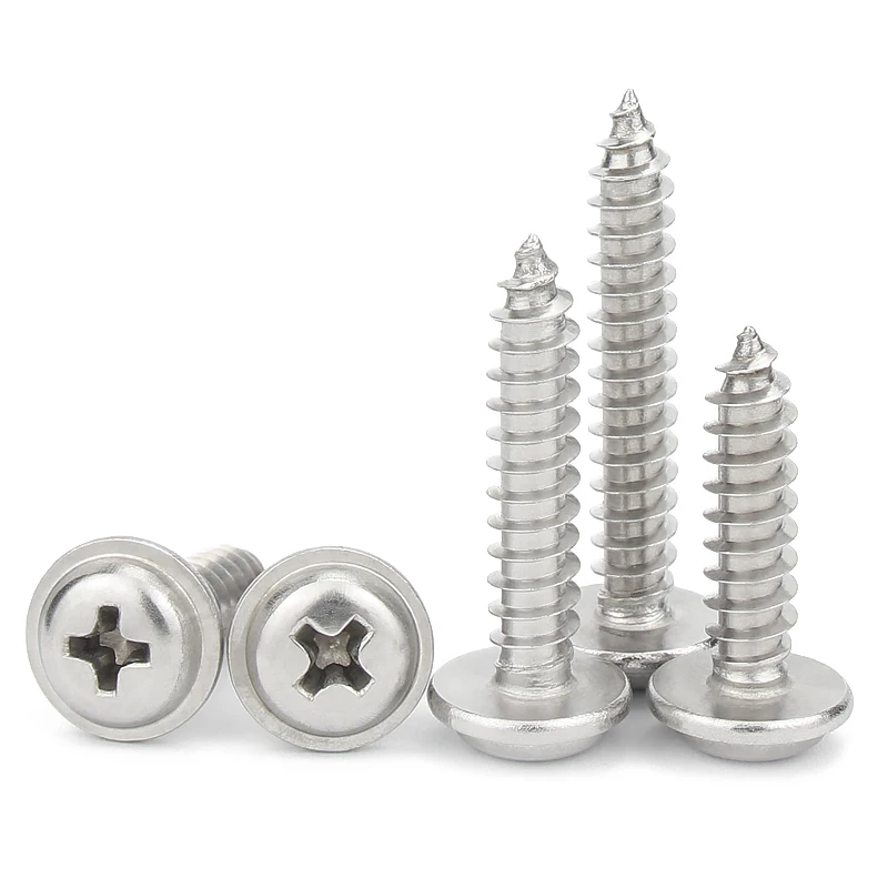 20/ 50/ 100/ 200pcs M1.4 M1.7 M2.6 M3- M5 304 Stainless Steel Cross Phillips Pan Round Head W/ Washer Collar Self-tapping Screw