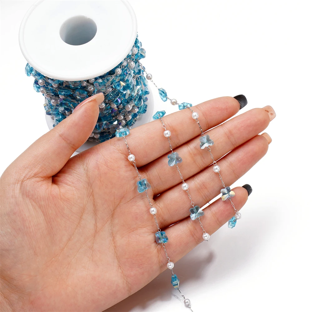 1Meter Stainless Steel Pearl Chain Butterfly Crystal Chains For Necklace Bracelets Jewelry Making DIY Handmade Accessories