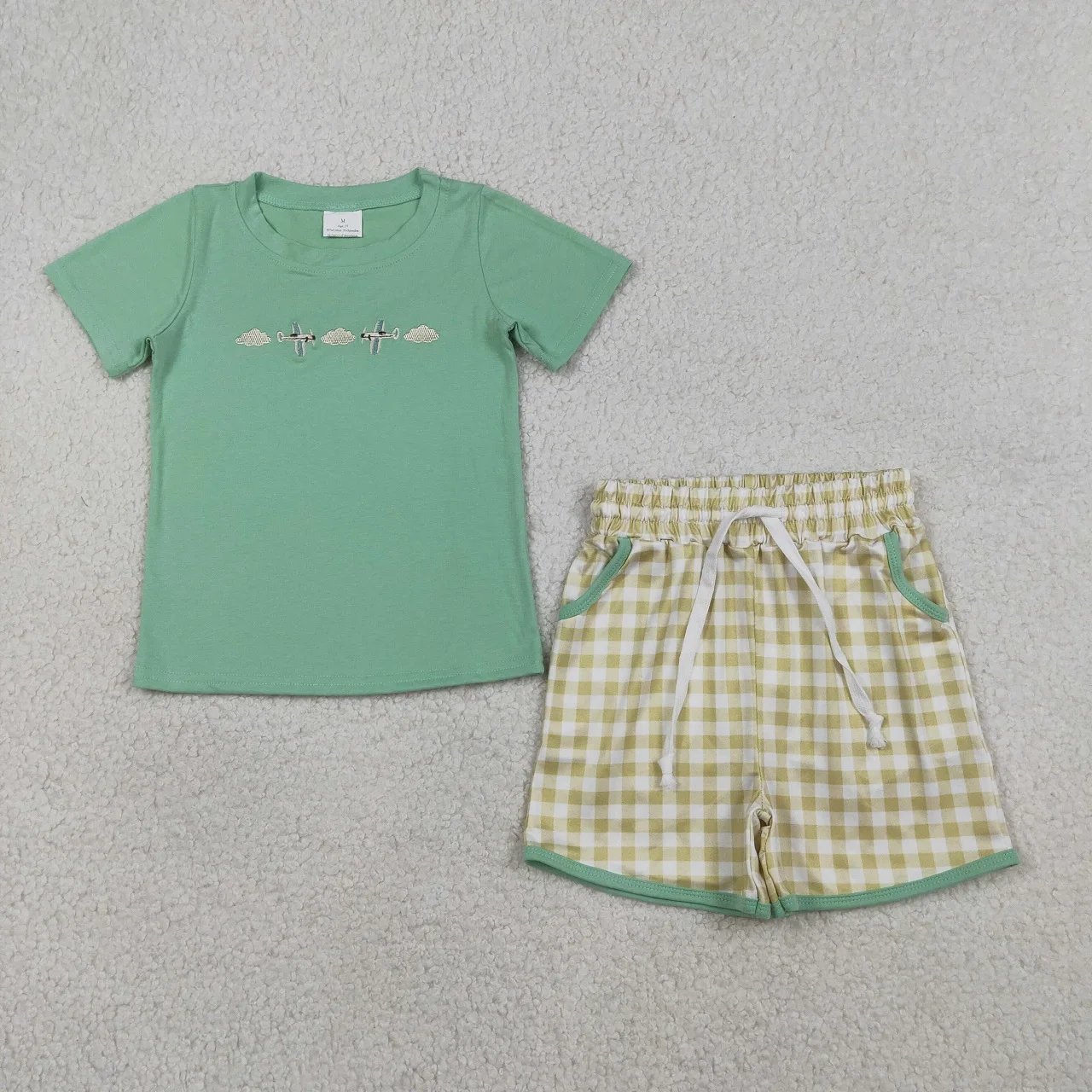 camisa-de-algodao-verde-com-bordado-para-meninos-conjunto-infantil-com-calcas-de-bolso-xadrez-roupas-para-meninos-pequenos