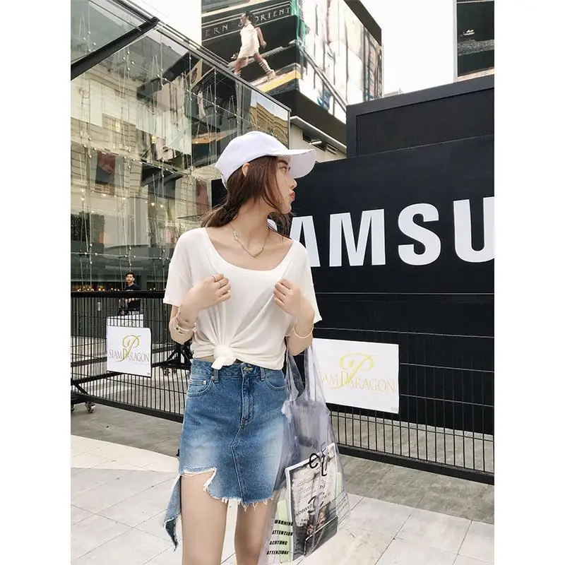 Women Summer Simplicity Sexy Loose Solid Color Off Shoulder Short Sleeve T-Shirt Women Clothes Casual Appear Thin All-match Tops