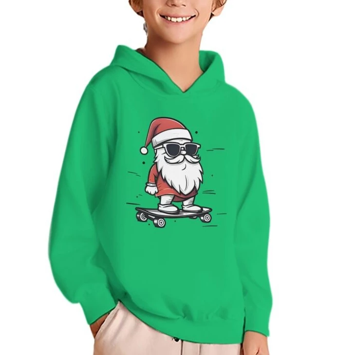 Boys Santa Claus Skateboard Graphic Sweatshirt Hoodie Festive Holiday Outfits Gifts Clothes Christmas Santa Skateboard Hoodies