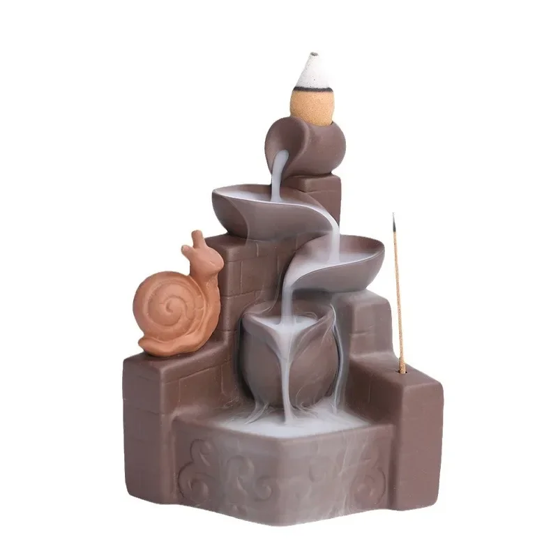1pc Purple Clay Cute Snail Waterfall Backflow Incense Burner Zen Meditation Feng Shui Home Decoration Portable Incense Censer view 5