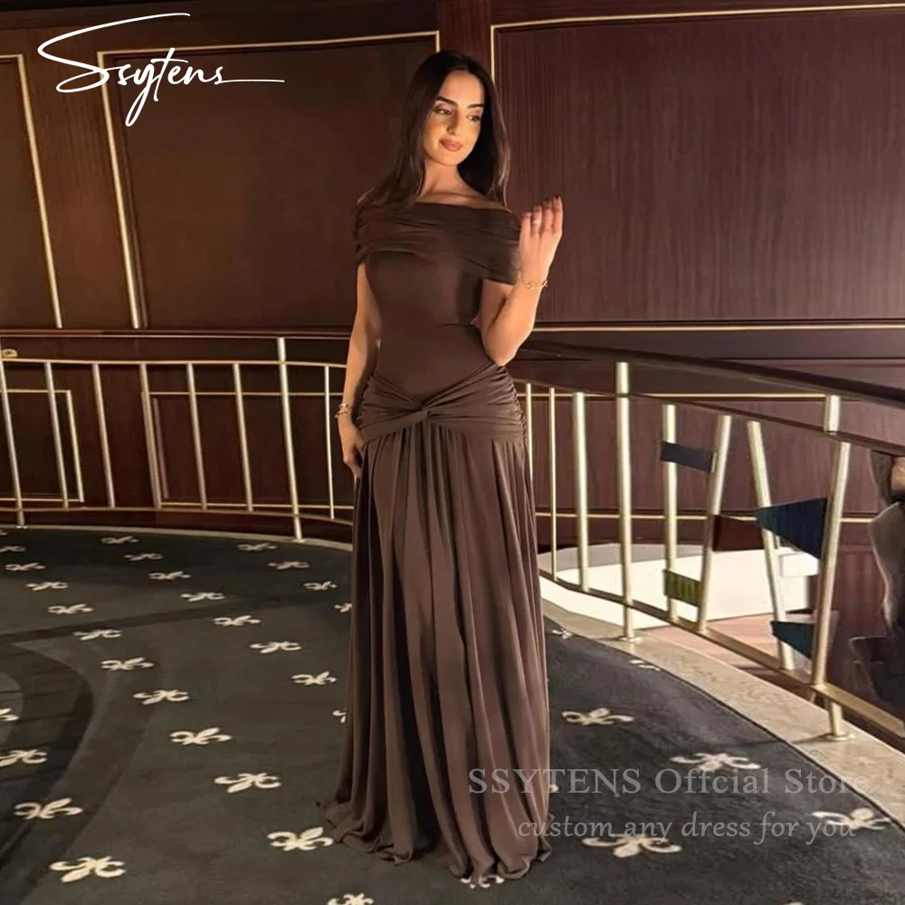

SSYTENS Elegant Mermaid Brown فساتين سهرة Saudi Arabic Off Shoulder Customsied Formal Occasion Gown Floor-Length Pleat
