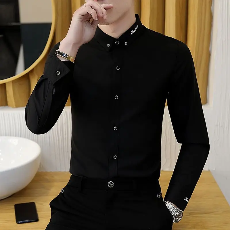 Men's Light Business Shirt Casual Ironless Long Sleeve Inch Clothing Trendy Slim Wrinkle Resistant Elastic Men's Shirt