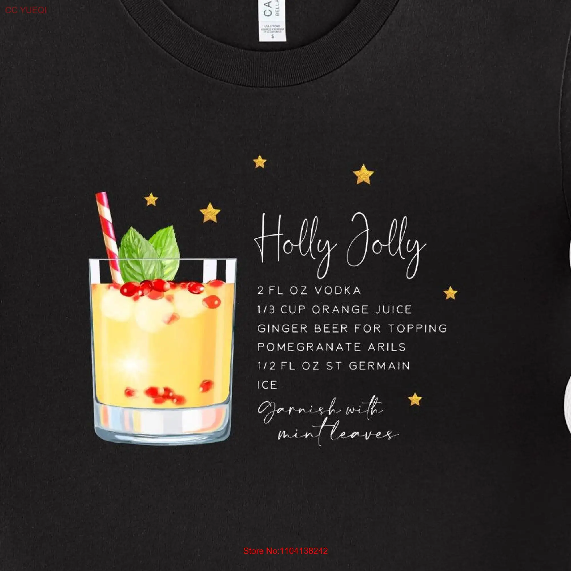 Holly Jolly Recipe T Shirt Christmas Cocktail For Her Alcohol Mom long or short sleeves