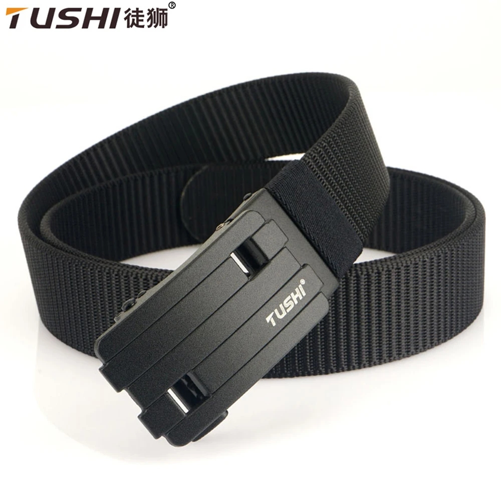 TUSHI Male Outdoor Hunting Tactical Belt Men's Military Nylon Waist Strap High Quality Metal Automatic Buckle Army Canvas Belts