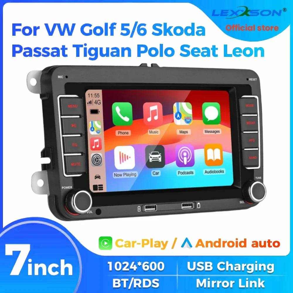 

7" 2 Din Car Stereo Multimedia System CarPlay Android Auto RDS Airplay Radio Head Unit For VW Golf Passat Polo Seat Skoda