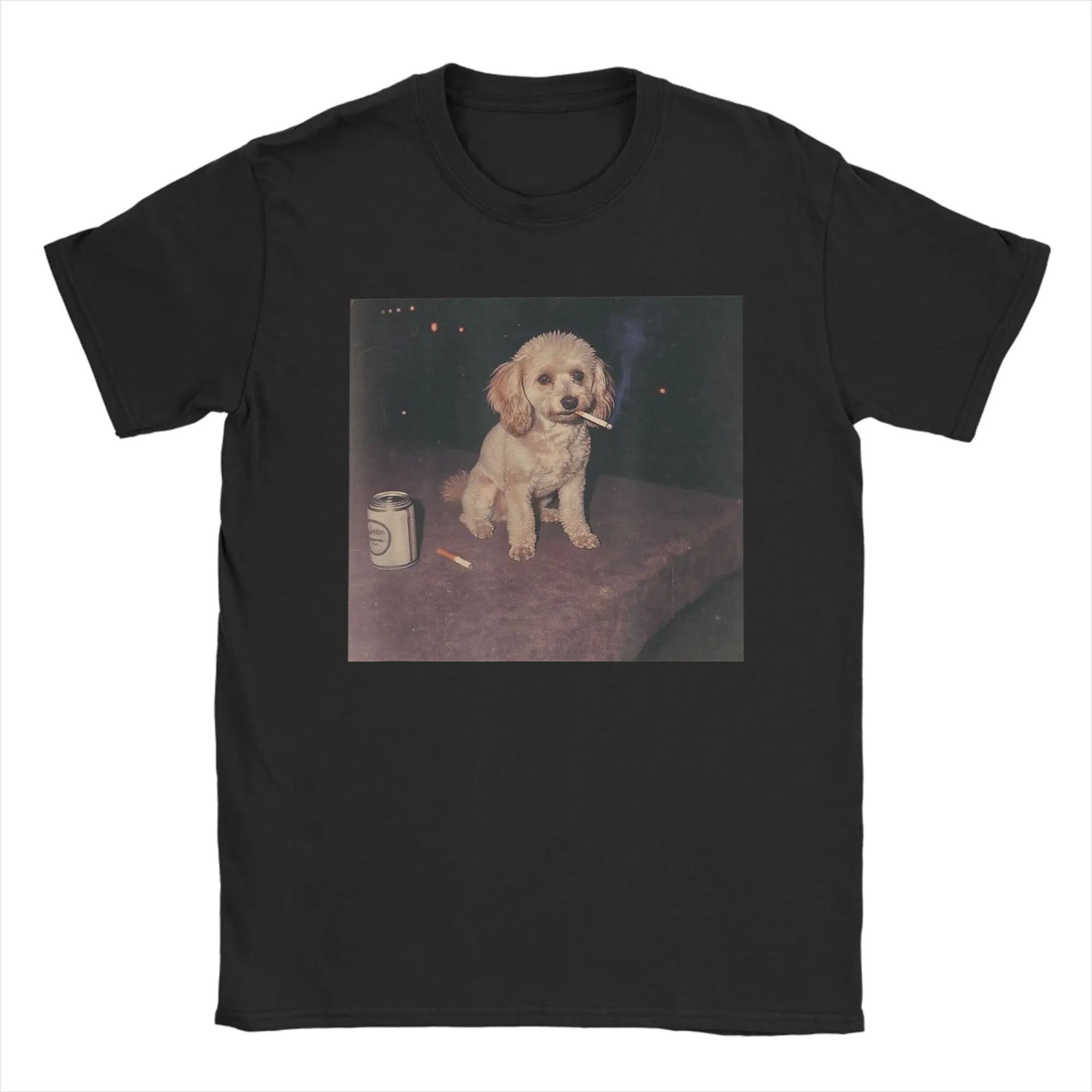 Funny Smoking Toy Poodle Dog Cigarette Beer Gen Z T-Shirt Pure Cotton T-Shirts For Man Loose Tshirt Short-Sleeve Y2K Casual Tees