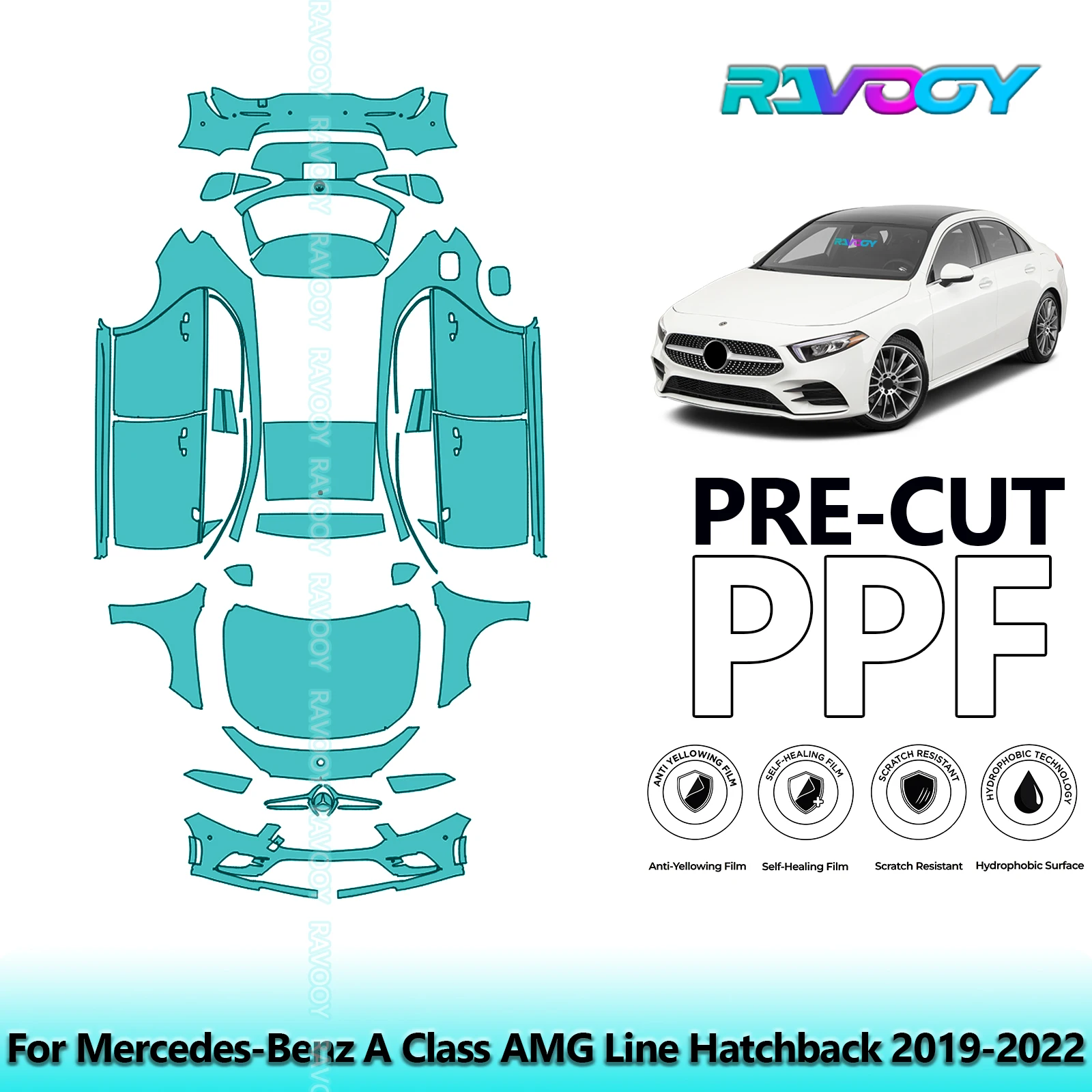 RAVOOY Custom-Fit Precut TPU PPF Full Vehicle Clear Bra Stone Guard EU UK For Mercedes-Benz A Class AMG Line Hatchback 2019-2022