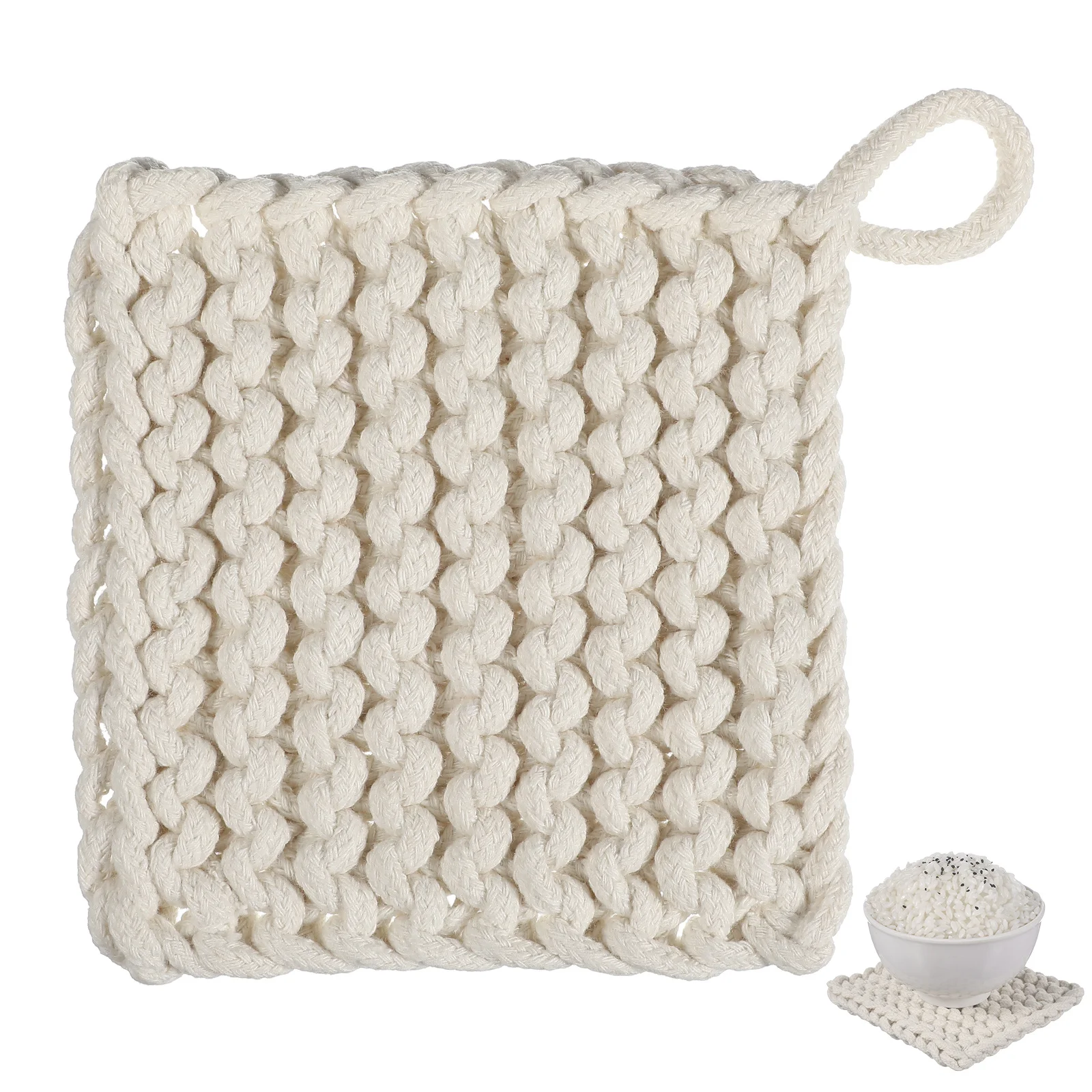 

1Pcs Woven Cotton Pot Cushion Thick Heat Resistant Non-Slip Square Cup Pad Tabletop Protector Dining Kitchen Use