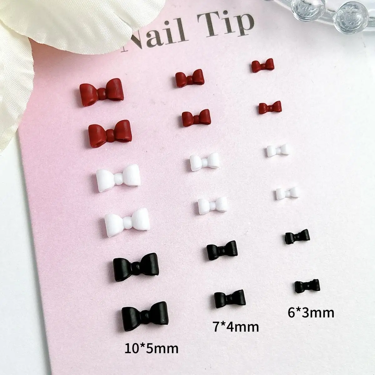 60Pcs Kawaii Mini Three Color Bows Nail Art Decorations 3D Sweet Minimalist Ties Resin Nail Charms for DIY Earring Nail Supplies