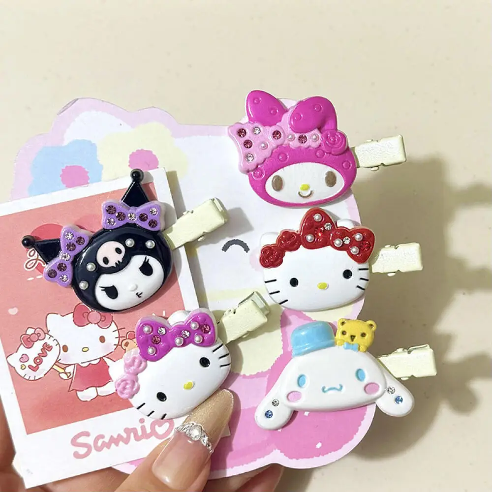 Sanrio Hello Kitty pinzas para el cabello cristal rosa brillante My Melody Kuromi accesorios para el cabello para mujeres dulce tocado para niñas flequillo Clip regalo