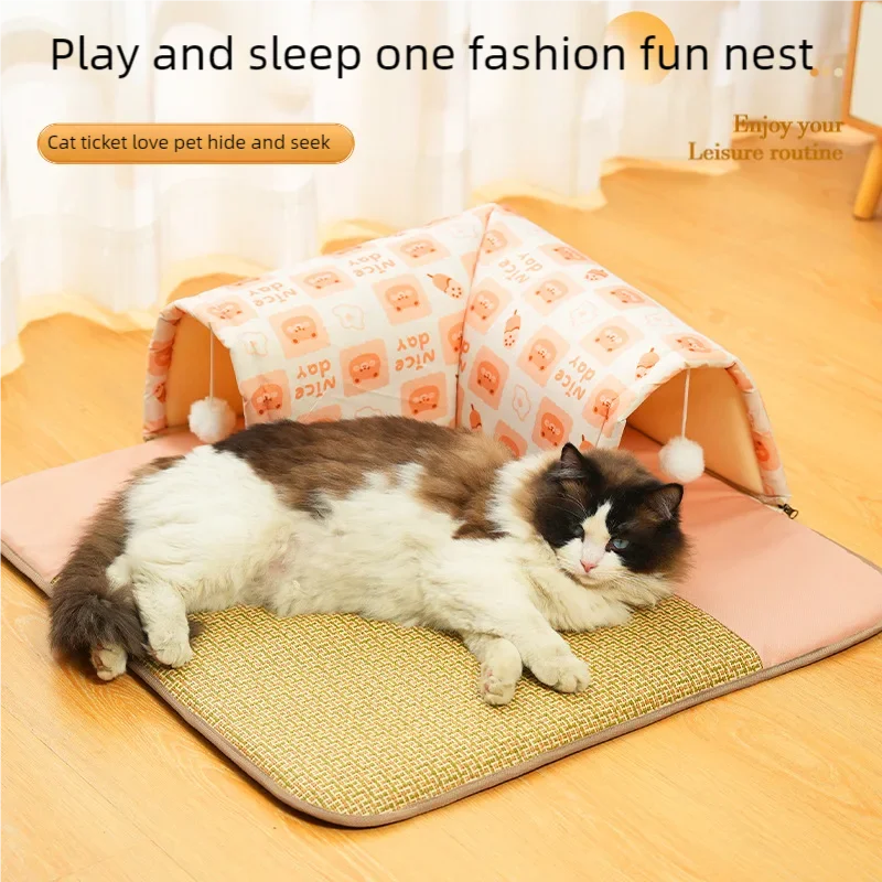 

L-type cat hole dog sleeping mat, double opening cat tunnel mat, closed cat nest, play and sleep integrated