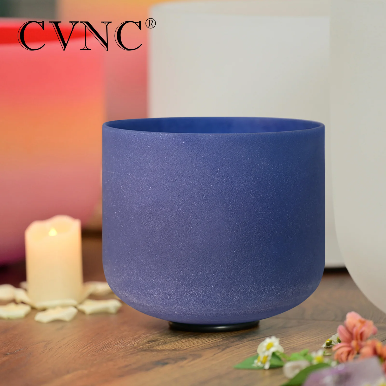 CVNC-Color of Sapphire Gemstone, Fusion Crystal Singing Bowl, A Note for Sound Healing Meditation, 8 inch