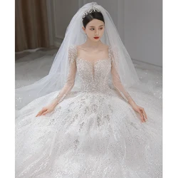 Long Sleeve Wedding Dresses Luxury High-end Lace Sequin Ball Gown Classic Robe De Mariee For Women Vestido De Noiva Customize