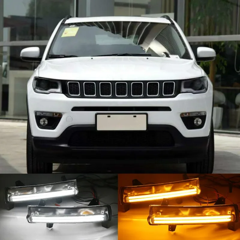 

1 Set Car LED DRL Daytime running light With yellow turn Signal Light For Jeep Compass 2017 2018 2019