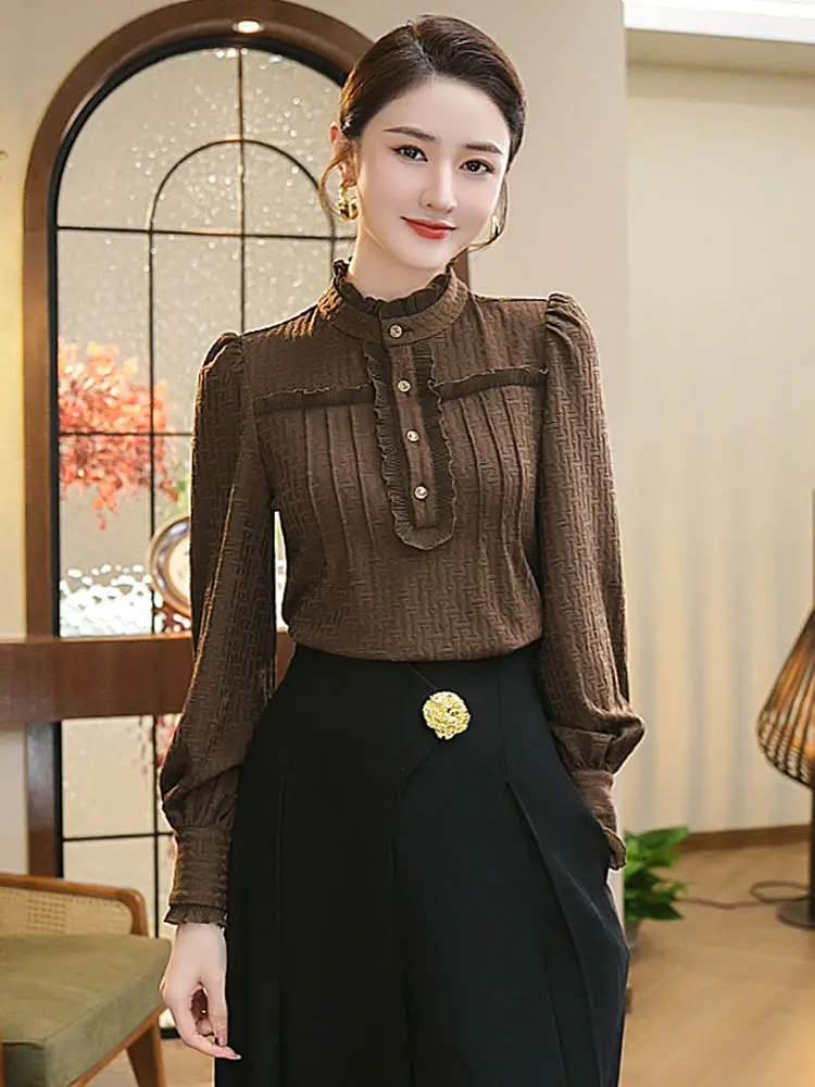 الراقية القمصان الأوروبية العصرية الجديدة النمط الصيني الملابس النسائية ضئيلة وفريدة من نوعها الكتف الأعلى