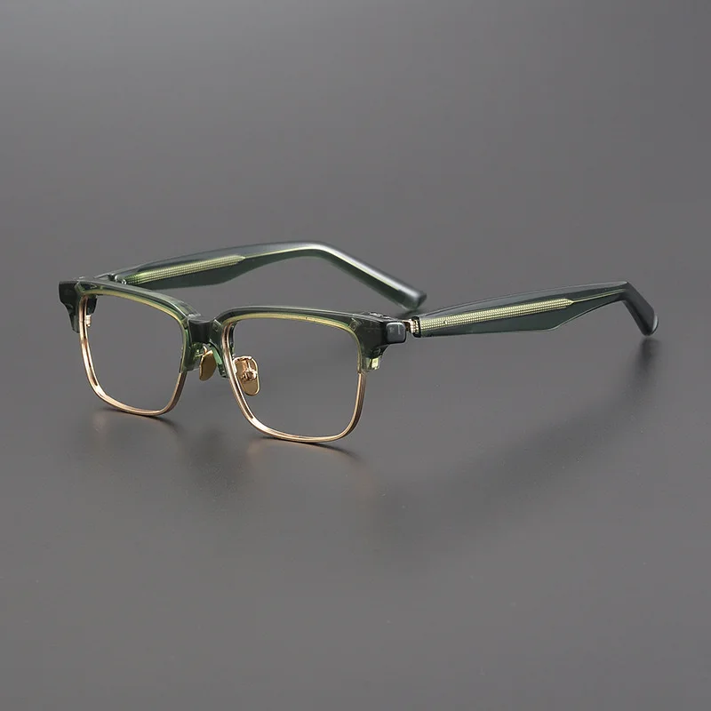 Vintage eyebrow line half-frame square glasses spring leg acetate glass frame can be equipped with prescription glasses.