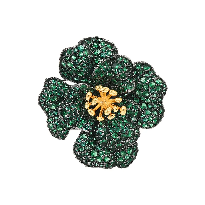 New Luxury Micro-inlaid Zircon  Green Flower Brooches for Woemn High-end Fashion Design Corsage Exquisite Temperament Jewelry