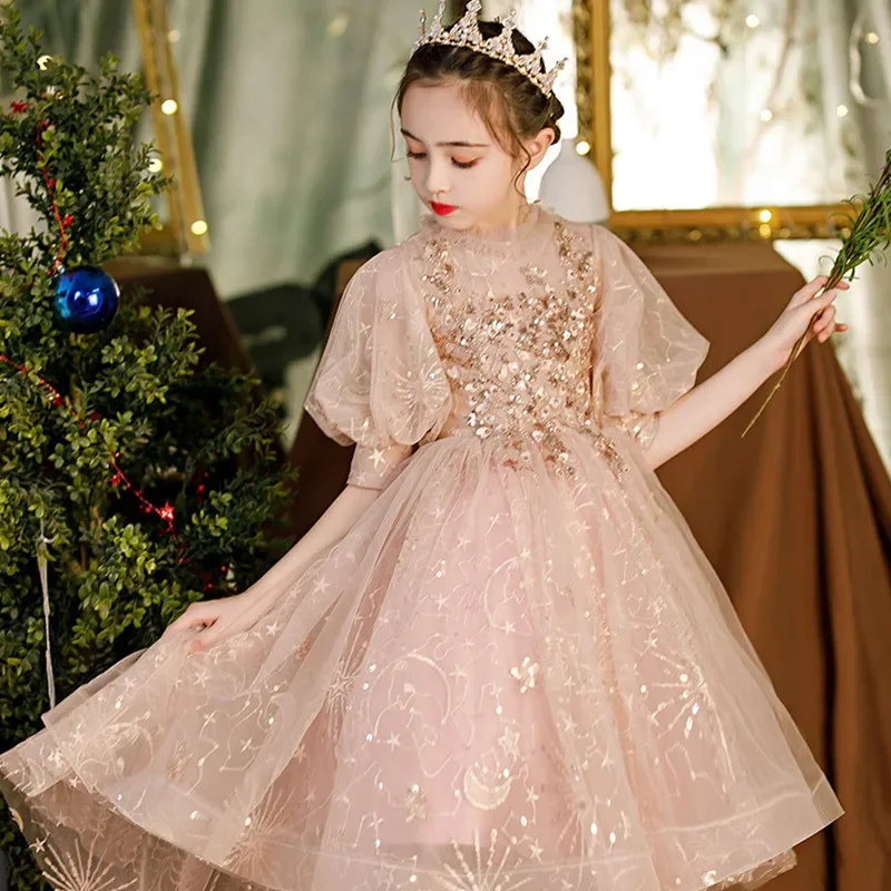 Party Dress Kid Girl Flower Elegant Wedding Fluffy Dresses Children Ball Gowns Vintage White Pageant Clothing Embroidery Vestido