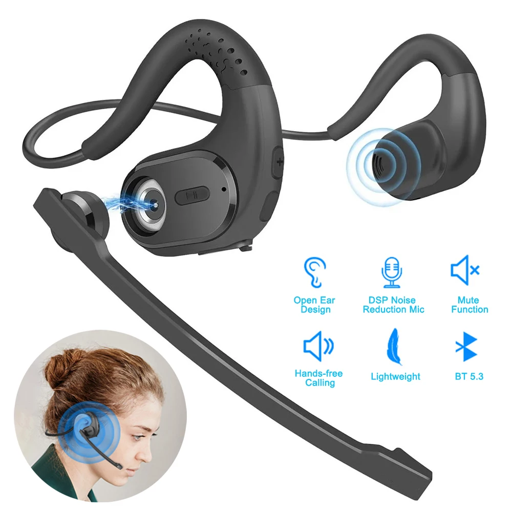 Wireless Bluetooth Headsets with Microphone Wireless Headphones Detachable Mute Button Open Ear Bluetooth Earphones