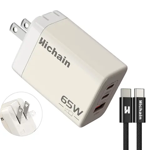 Hichain 3in1 GaN 65W Wall Chargers For Smartphones Portable USB C Charger  Multiple Ports For  iPhone 17 For Samsung For Xiaomi