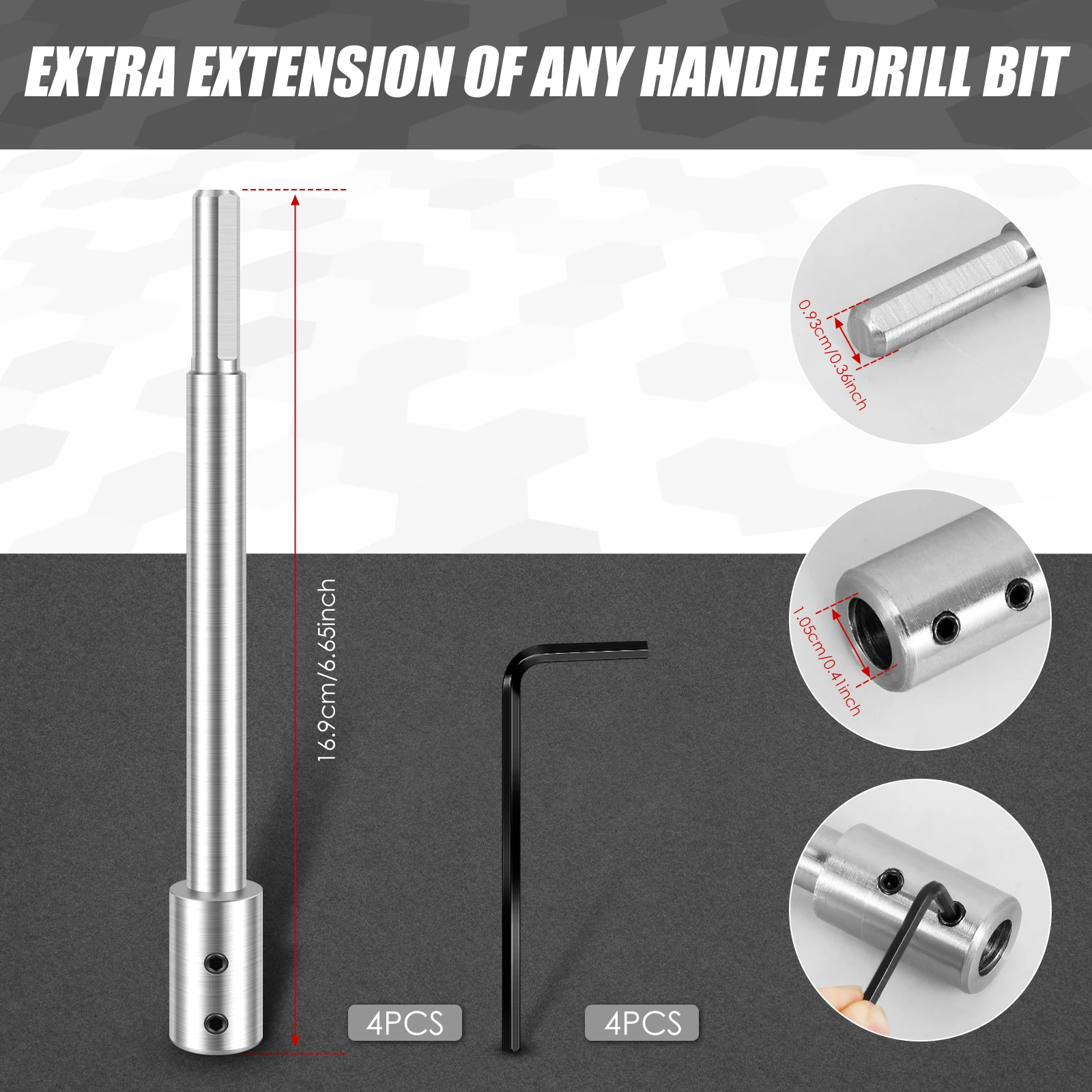 4Pcs 6-11/16Inch Extra Long Forstner Drill Bit Metal Sturdy Drill Bit Extension Post with 4 Wrench for ForstnerDrill Accessories