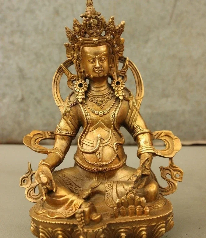 21cm Tibet Tibetan Bronze Copper Gilt Buddhism Yellow Jambhala Buddha Mouse Statue