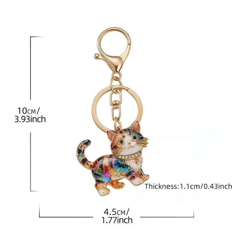 Niedlicher Katzen-Schlüsselanhänger, leuchtende Farben, Katzenanhänger, rostfreier Legierungs-Schlüsselring für Damen und Herren, Rucksack, Handtasche, Weihnachtsgeschenk – Detail 1