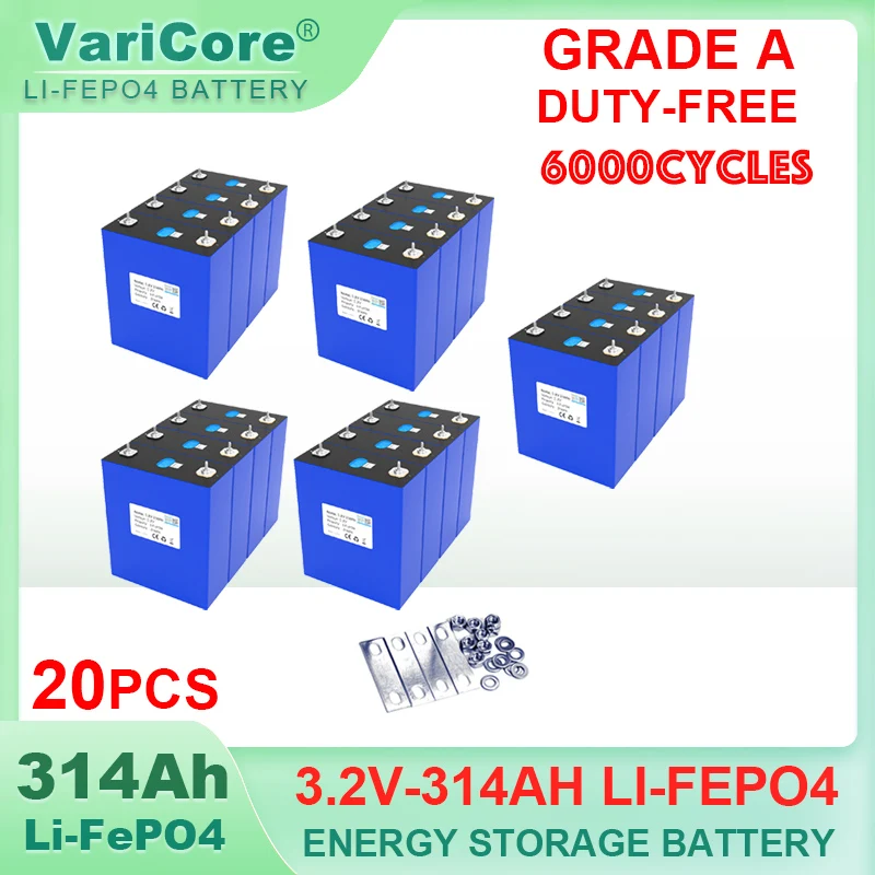 20pcs 3.2V 314Ah Lifepo4 Rechargeable Battery Lithium Iron Phosphate Travel Solar RV Campers Cell 12v batteries Grade A Tax Free