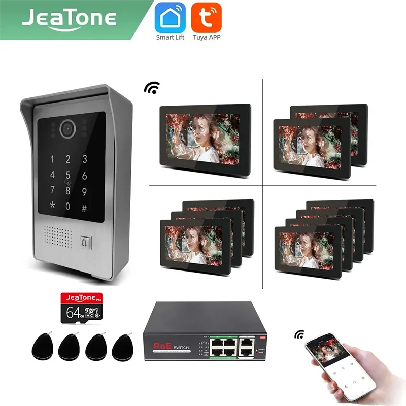 Jeatone Tuya 7 Inch Smart Wireless WiFi Switch Video Intercom Monitor Video Peephole Doorbell Camera Home Access Control System