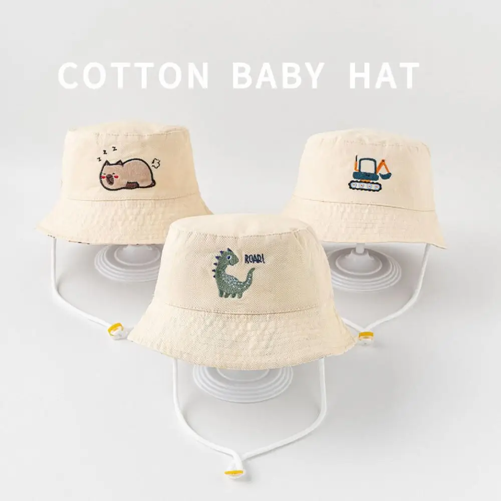 

Cute Cartoon Dinosaur Children Fisherman Hat Embroidery Sunscreen Kids Bucket Hat Wide Brim Windproof Baby Capybara Sun Cap Boy