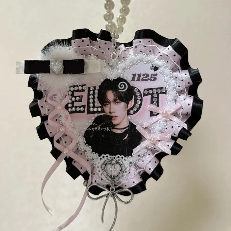 Sweet Kpop Idol Support Merch Handmade Lace Bow Decor Bag Charm Free Customized Keychain for Bags
