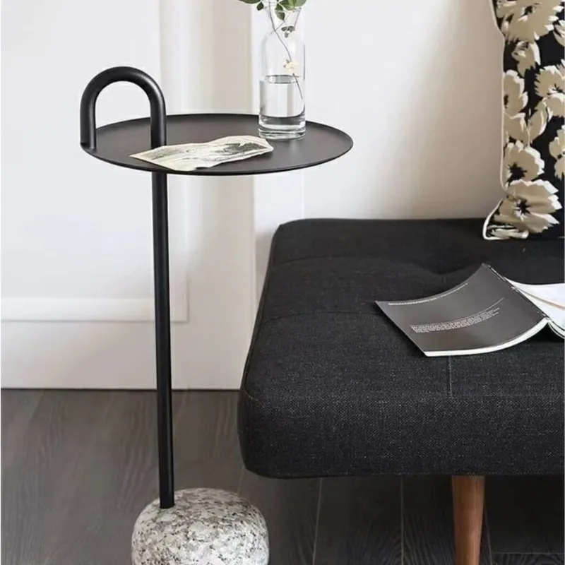 Wuli Natural Granite Sofa Side Table Light Luxury Living Room Home Small Apartment Iron Coffee Table Nordic Ins Wind Side Table