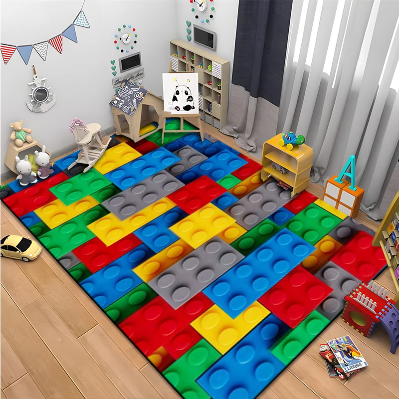 3D Colorful Geometric Block Non-slip Large Area Rug Carpets Home Living Room Kids Bedroom Sofa Doormat Decor Children Floor Mats