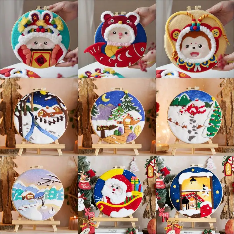 

GATYZTORY 20x20cm Needle Felt Starter Set Wool Felt Painting Kit For Beginners Christmas Snow Landscape Diy Gift For Home Decors