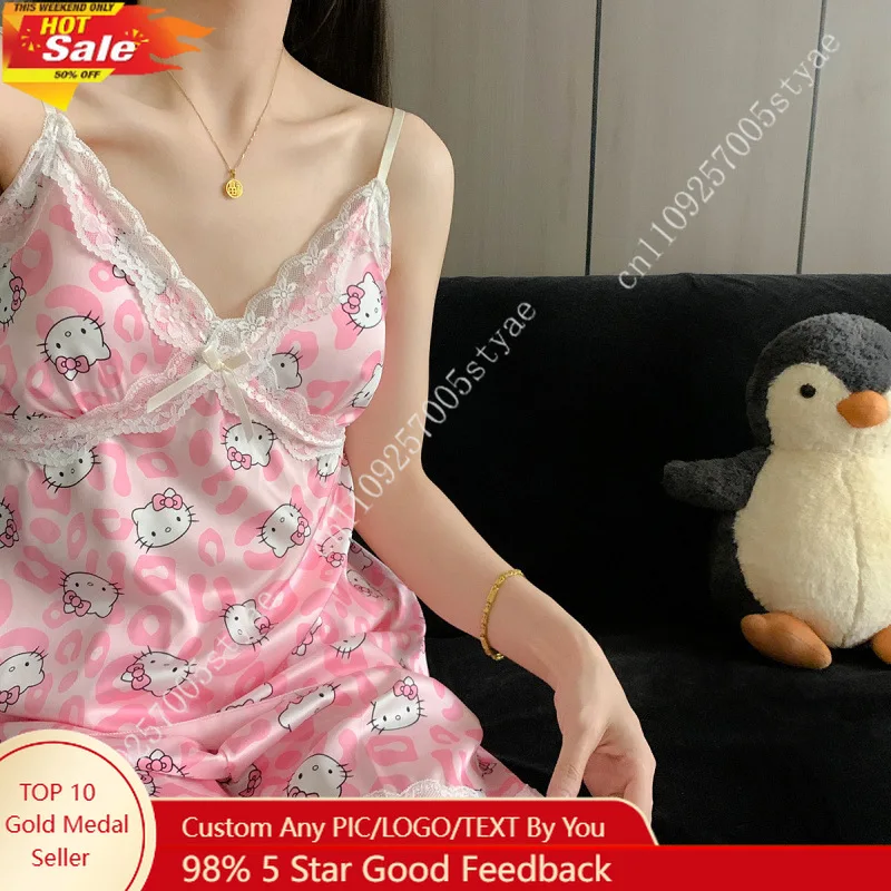 

Women's Hello Kitty Satin Lace Pajama Set Sexy Camisole and Shorts Loungewear Ideal for Hello Kitty Fans Seeking Stylish Snug