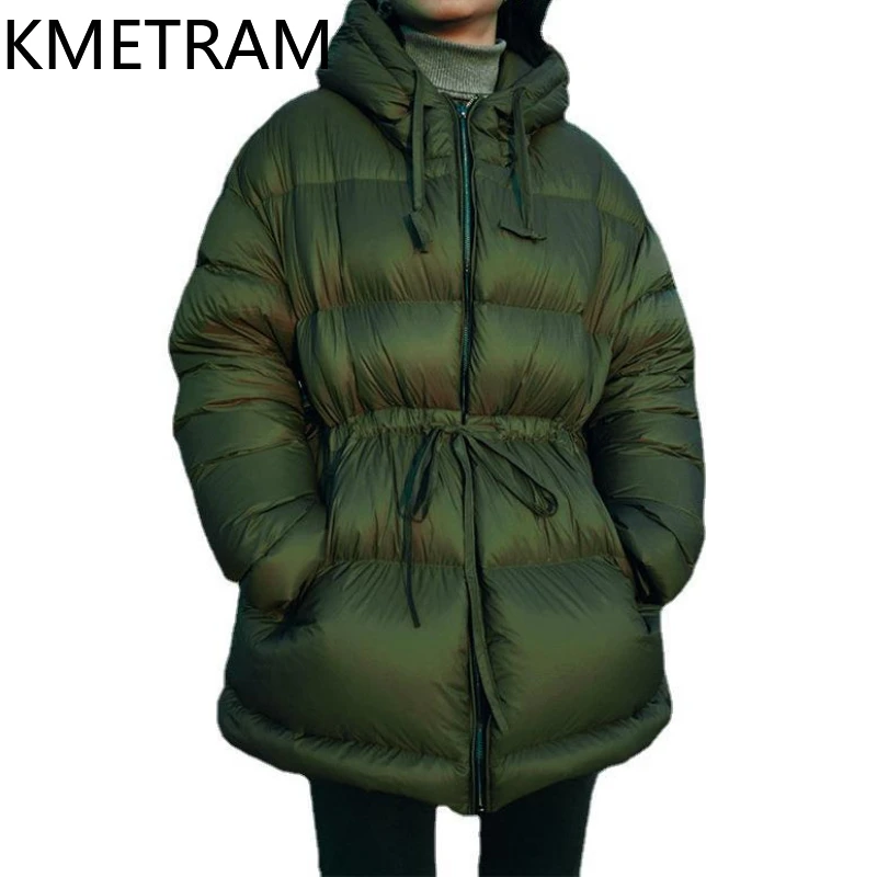 KMETRAM Winter White Goose Down Coats Woman Warm Puffer Jacket Mid Length New in Odzież wierzchnia Odzież damska 2024 пуховик женский