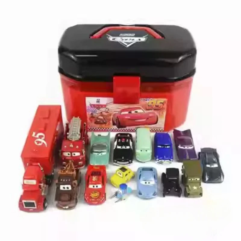 Disney Pixar Cars Toy Figures Lightning Mcqueen Portable Storage Box set Double Layers Car Toys  for Kids gift