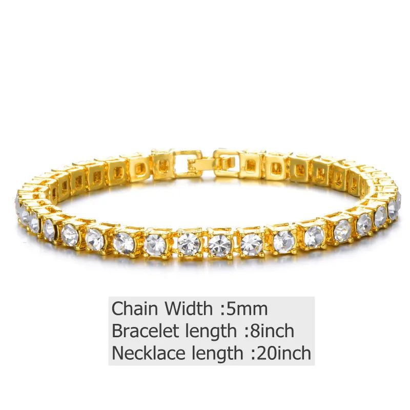 Tennis Chain Hip Hop 5MM 3PCS KIT Watch Necklace Bracelet Bling Crystal Iced Out Tennis Rhinestones Chains For Women Men Jewelry