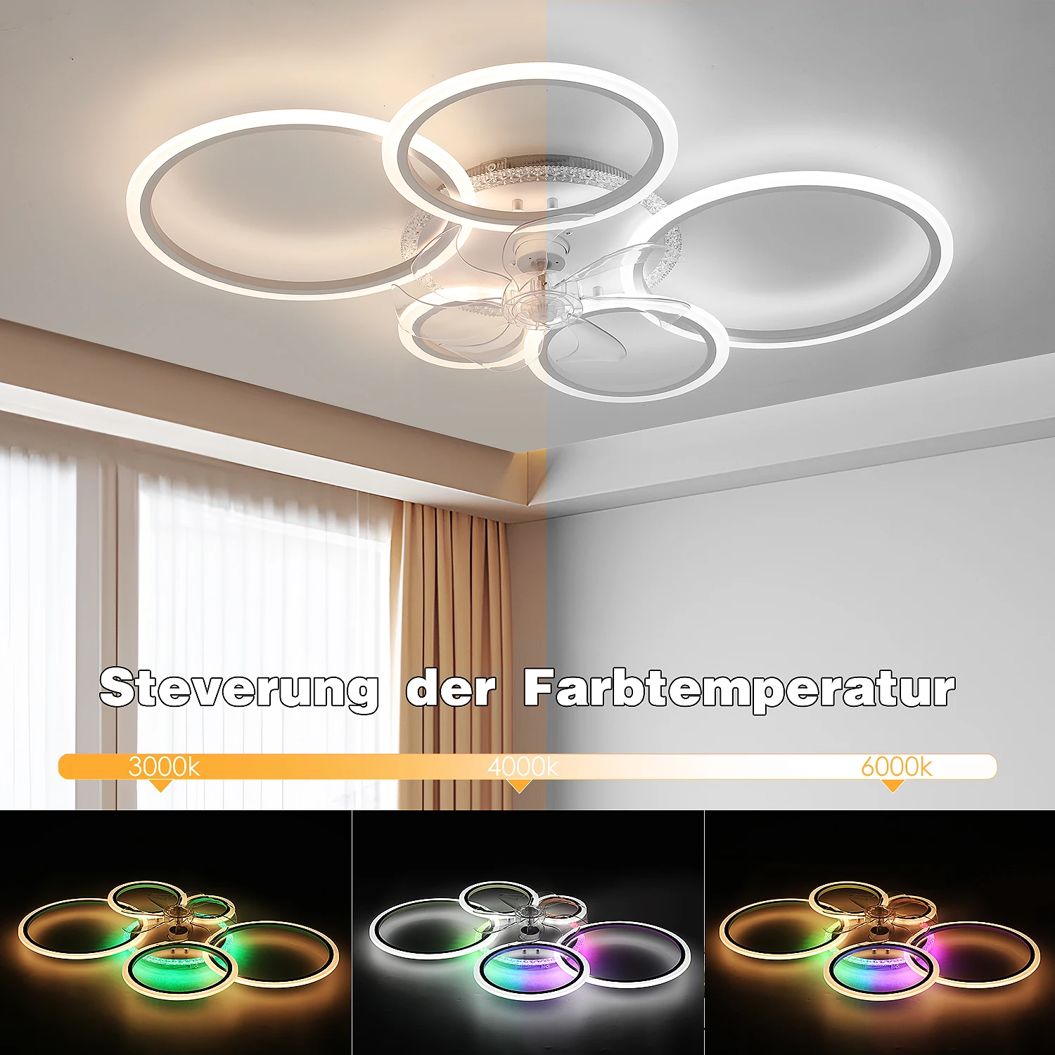 Leise Deckenventilator mit Beleuchtung, 72W Kreativer 5 Lsek Design Deckenventilator Dokument Schlafzimmer Küche Esszimmer Lampen