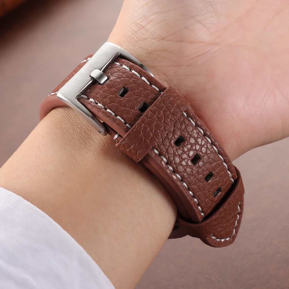 Leder-Uhrenarmband mit Litschi-Muster 18mm 20mm 22mm 24mm Armband für HUAWEI WATCH GT4 5 Pro Ersatz Universelle Weiche Uhrenarmbänder – Detail 7