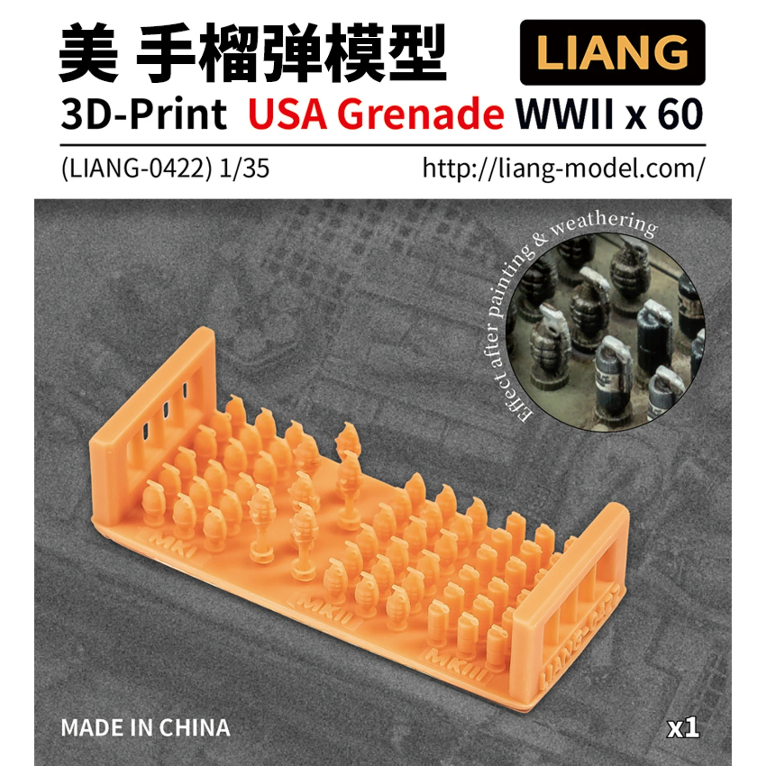 LIANG Model #0420-0422 3D-Print 1/35 Scale Model WWII Grenade for Diorama Model Accessories