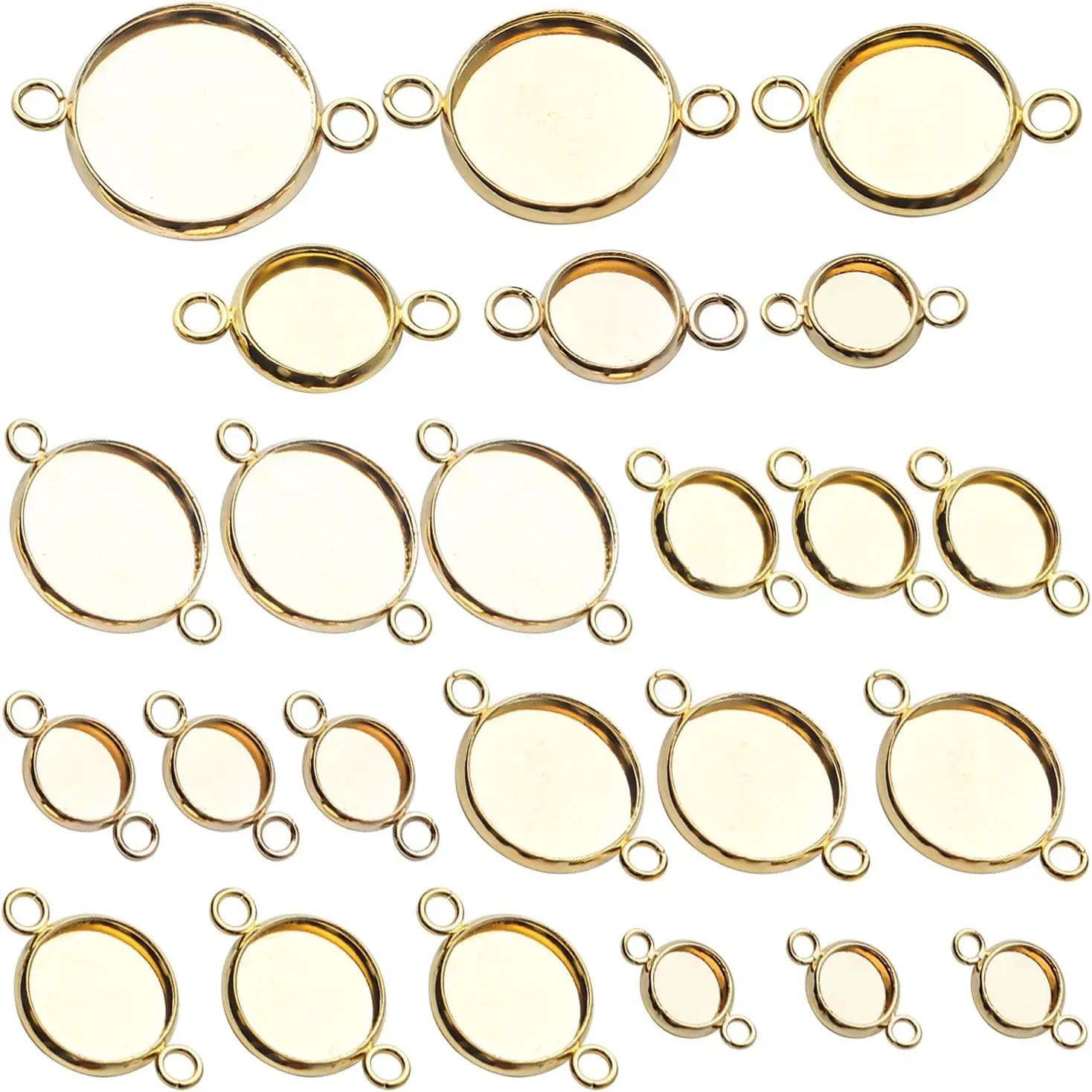 

Gold Stainless Steel Cabochon Connectors Settings Round Blank Bezel Pendant Connector Trays Cabochon Pendant Bezel Blanks Links