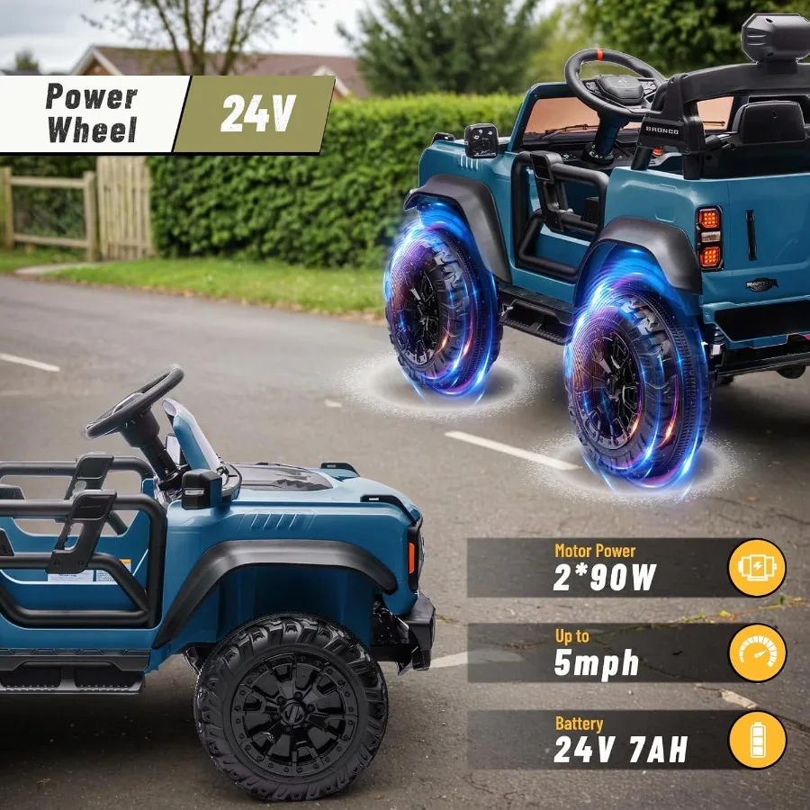 Giocattoli da giro a 2 posti 24V per ruota potente Bronco Raptor con licenza grande con faro telecomandato/lettore musicale/sospensione