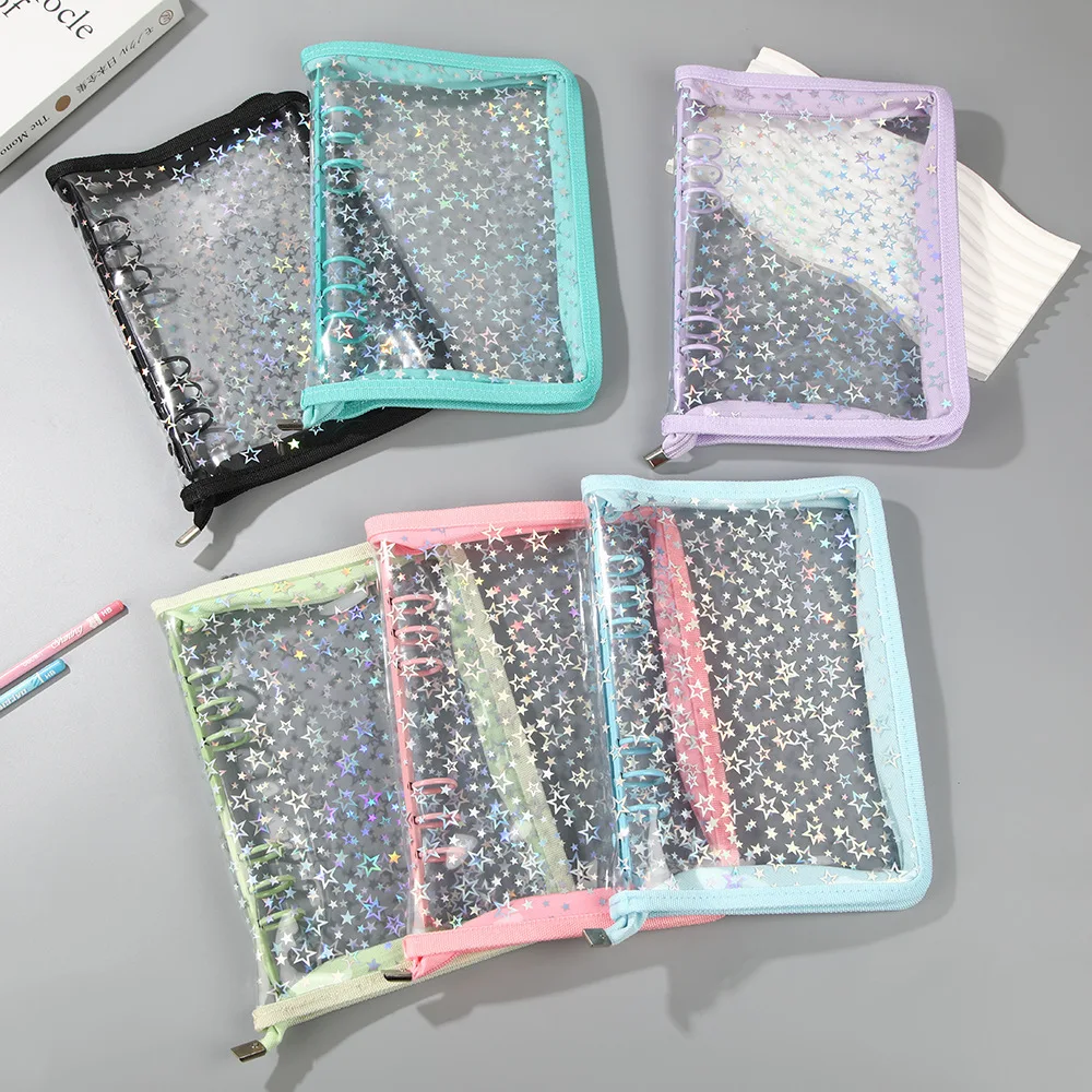 A7 Glitter Laser Star Zipper Binder Photo Card Collection Book Postcard Organizer Diary Notebook School Stationery