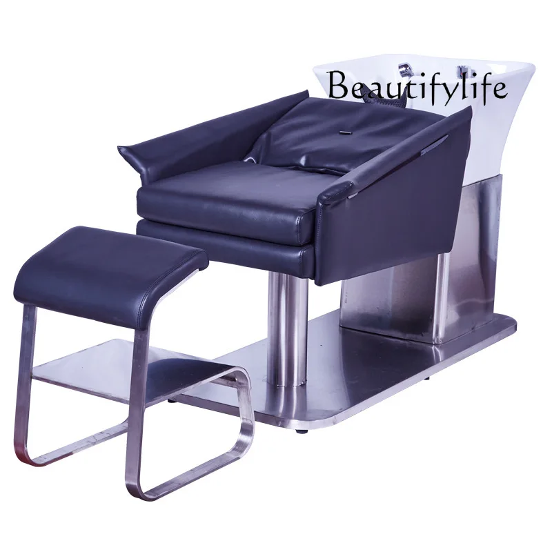 Hair treatment shampoo bed Barber shop Multifunctional flush bed Half lying ceramic basin Shampoo chair with pedals