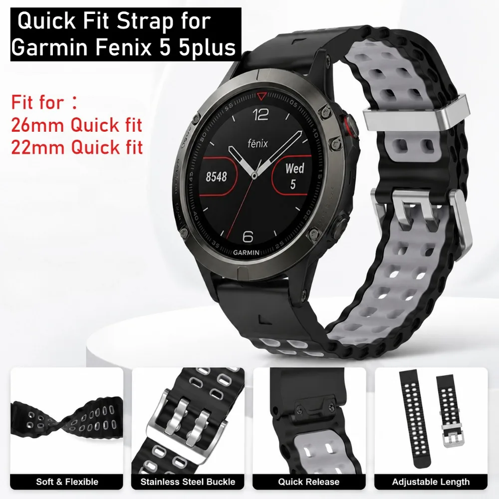 22mm 26mm Schnellwechsel-Armband für Garmin Fenix 5 5plus Atmungsaktives Weiches Ersatz-Armband für Garmin Fenix ​ 8 7 Pro 47/51mm 7X 6X